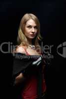 The beautiful girl with black gloves