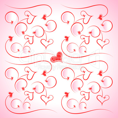 Background from hearts and scrolls