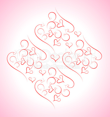 Abstract background of hearts and scrolls