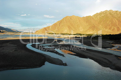 Landscape of mountains and river