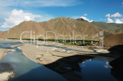 Landscape of mountains and river