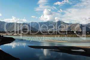 Landscape of mountains and river