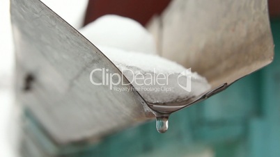 Panning of ice and snow melting in gutter