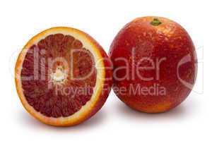 red moroccan oranges, whole and half