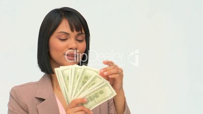 Frau mit Dollarscheinen