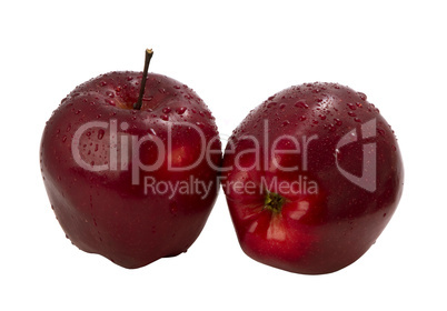 two ripe bright red apple