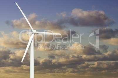 Wind Turbine Over Dramatic Sky and Clouds