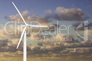 Wind Turbine Over Dramatic Sky and Clouds