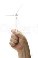 Male Fist Holding Wind Turbine Isolated
