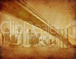 grunge image of brooklyn bridge, new york, usa