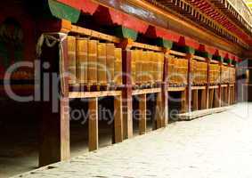 tibetan prayer wheels in songzanlin tibetan monastery, shangri-l