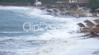 Sea storm,Tsunami, waves near coast Yaz beach