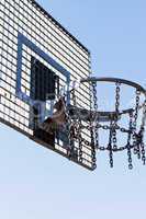 Verzinkter Basketballkorb mit blauen wolkenlosen Himmel 851