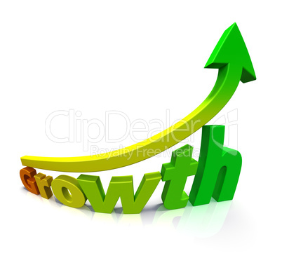 Gradient colored arrow and the word Growth