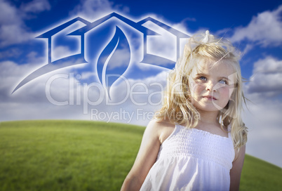 Adorable Blue Eyed Girl Playing Outside with Ghosted Green House