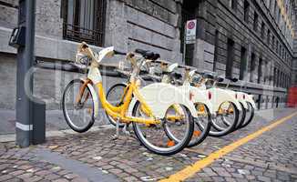 Row of bicycles for rent
