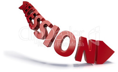 Recession in red over white background