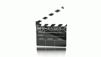 Action. Clapping clapper over white. Alpha channel is included