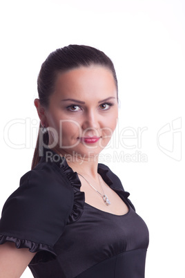 middle age woman in dark cloth look at you