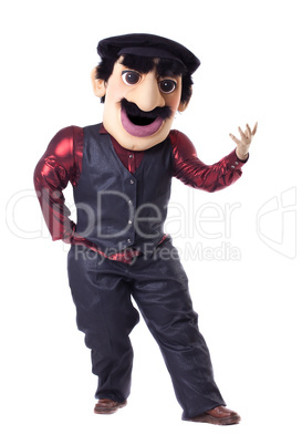 Funny caucasian man posing in mascot costume