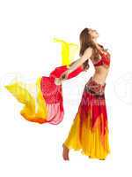 Beauty girl dance with fantail in oriental costume