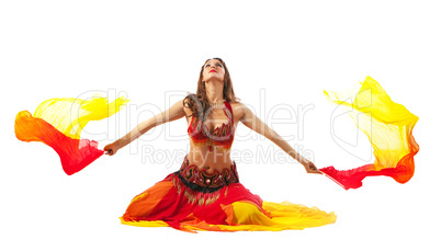 Beauty young woman dance with fantail