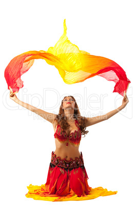 woman dance with fantail in oriental costume