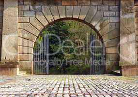 Arched sandstone entrance way