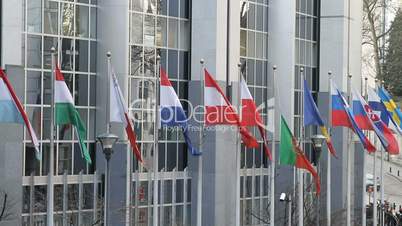 flags at european parliament Brussel
