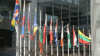 flags at parliament in Brussel, Belgium