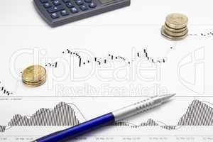printed forex growing chart with money profit