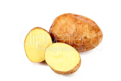 Raw potato tubers, isolated on a white background