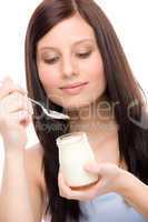 Healthy lifestyle - woman eat yogurt