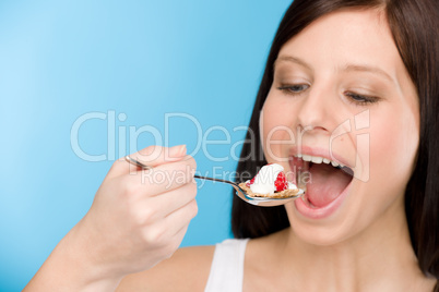 Healthy lifestyle - woman eat cereal yogurt