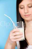 Healthy lifestyle - woman drink milk breakfast