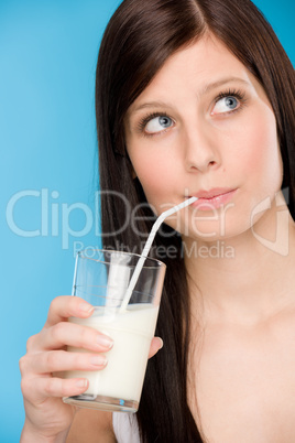 Healthy lifestyle - woman drink milk breakfast