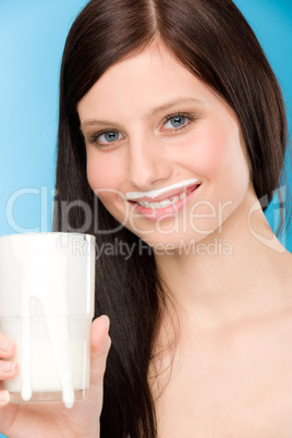 Healthy lifestyle - woman drink milk breakfast