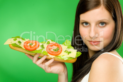 Healthy lifestyle - woman enjoy cheese sandwich