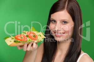 Healthy lifestyle - woman enjoy cheese sandwich