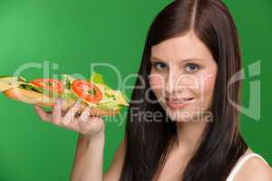 Healthy lifestyle - woman enjoy cheese sandwich