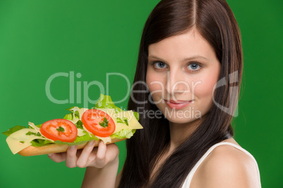 Healthy lifestyle - woman enjoy cheese sandwich