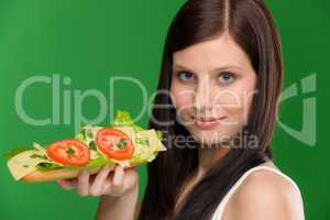 Healthy lifestyle - woman enjoy cheese sandwich