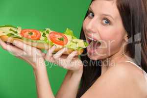 Healthy lifestyle - woman enjoy cheese sandwich