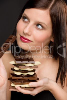 Chocolate - portrait healthy woman enjoy sweets