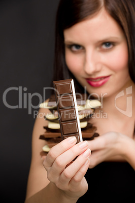 Chocolate - portrait healthy woman enjoy sweets