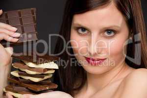 Chocolate - portrait healthy woman enjoy sweets