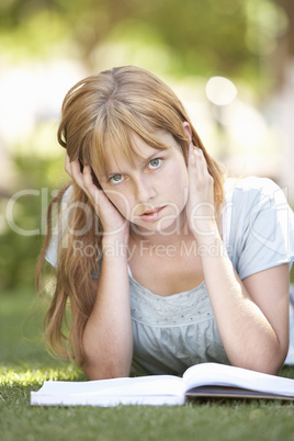 Female Teenage Student Studying In Park