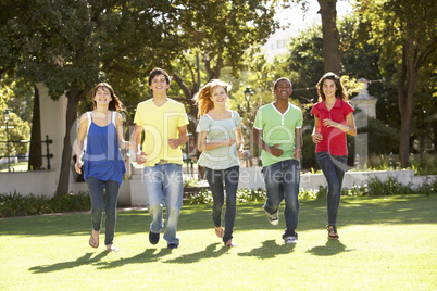 Group Of Teenagers Running Through Park