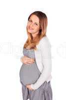 Cheerful Pregnant Woman on White