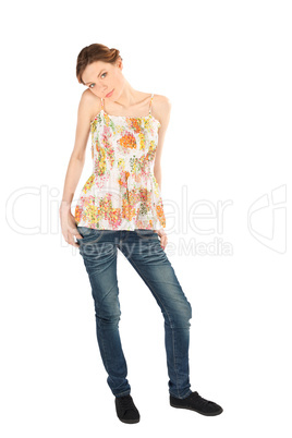 Casual Slim Young Woman on White